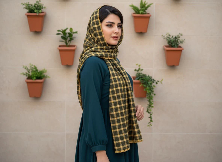 شال نخی طرح چهار خونه