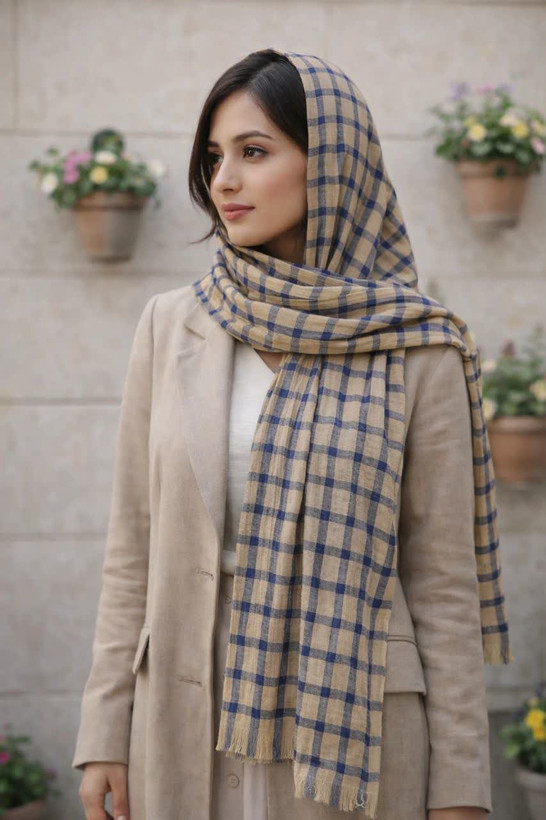 شال نخی طرح چهار خونه