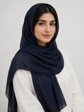 شال زنانه نخی پارچه وال رنگ سرمه ای
