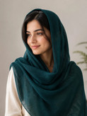 شال زنانه نخی پارچه وال رنگ سبز جنگلی
