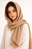 شال نخی زنانه مدل دونه برفی رنگ گندمی