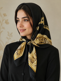 روسری زنانه نخ ابریشم طرحدار کلاسیک (زمینه مشکی حاشیه گل های کلاسیک زنجیری)