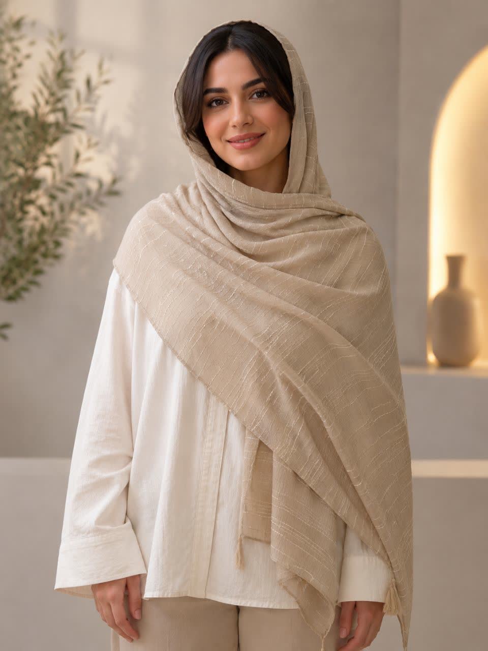 شال زنانه نخی راه راه