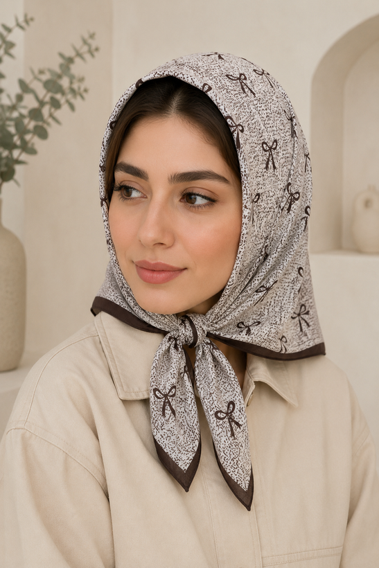 مینی اسکارف زنانه مدل نخی طرح پاپیونی