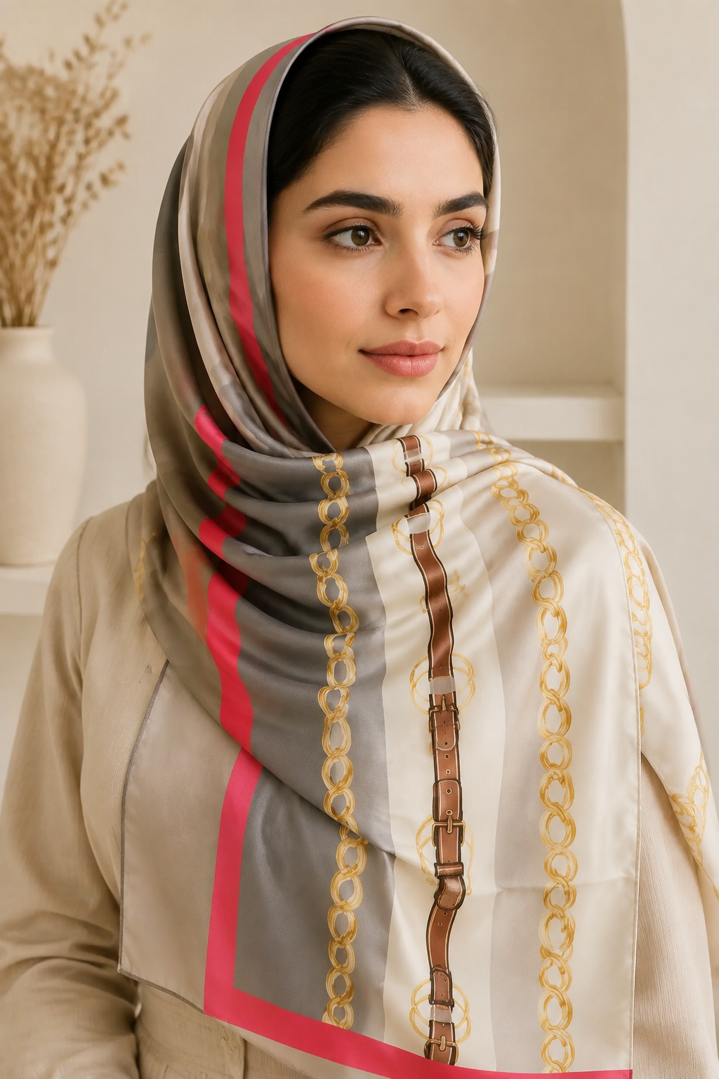 شال زنانه طرح زنجیر طلایی