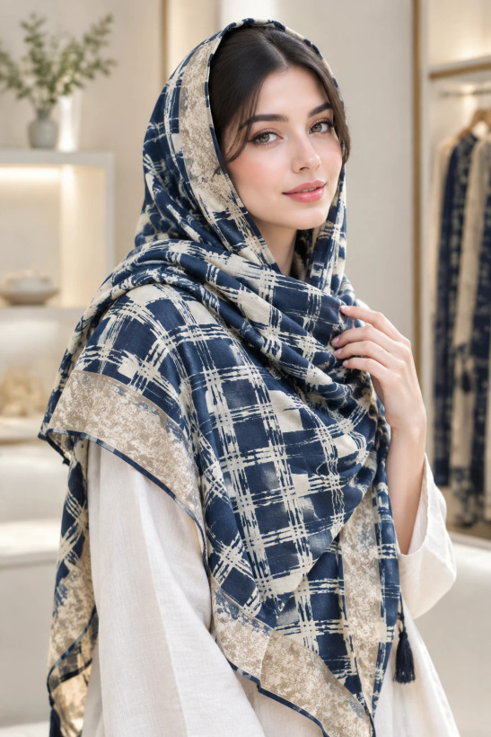 شال زنانه مدل چهارخونه گرافیکی