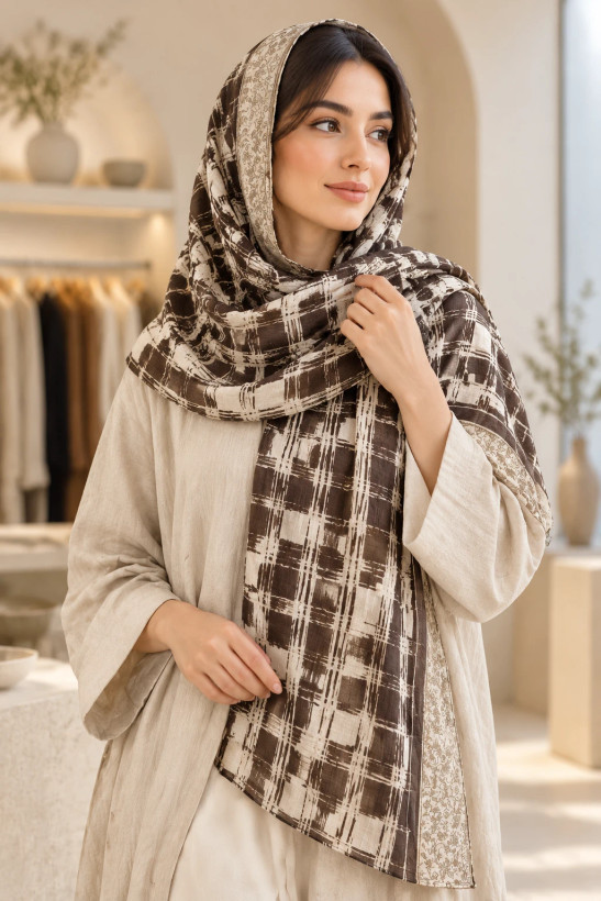 شال زنانه مدل چهارخونه گرافیکی