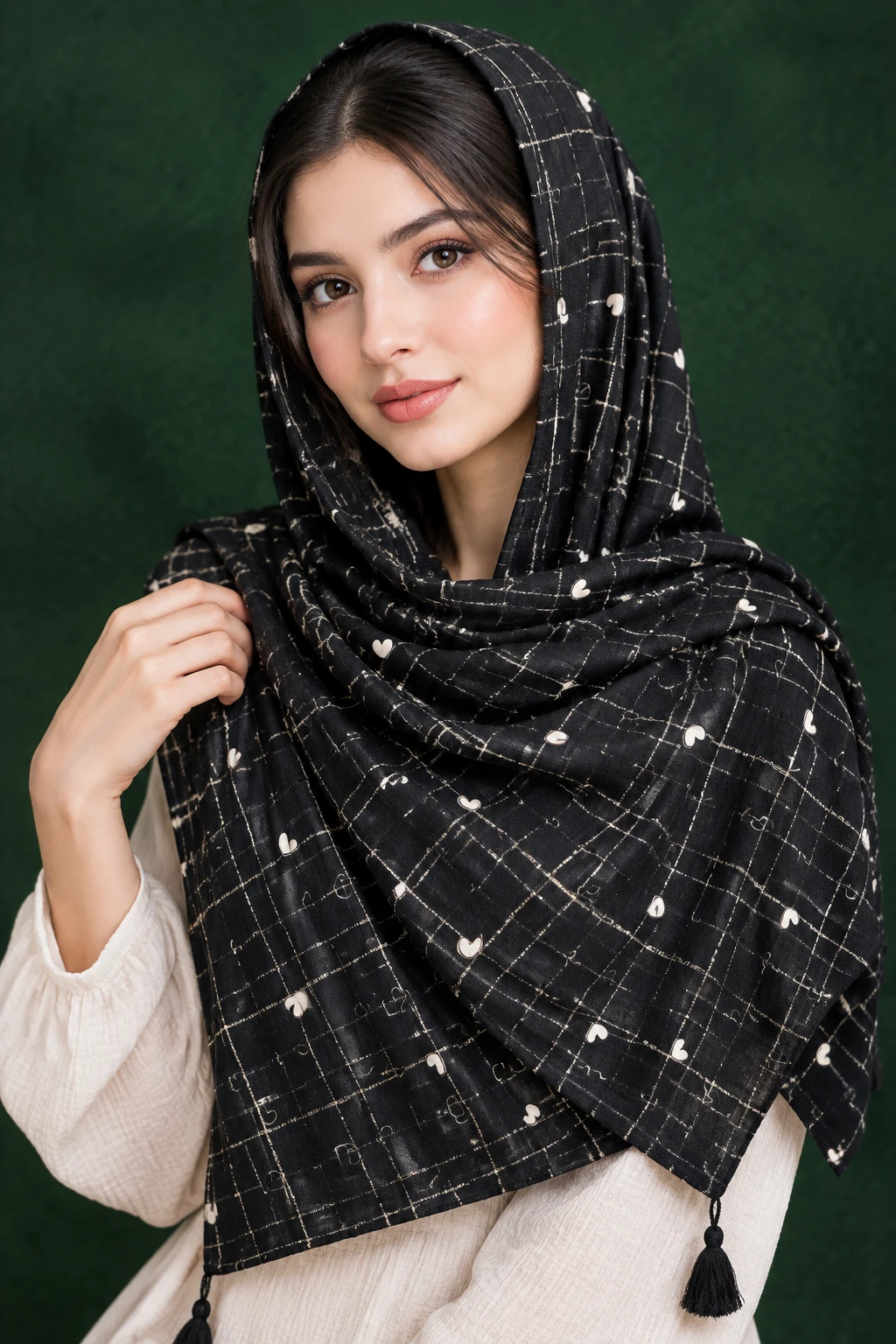 شال زنانه نخی طرحدار قلبی سبک و راحت