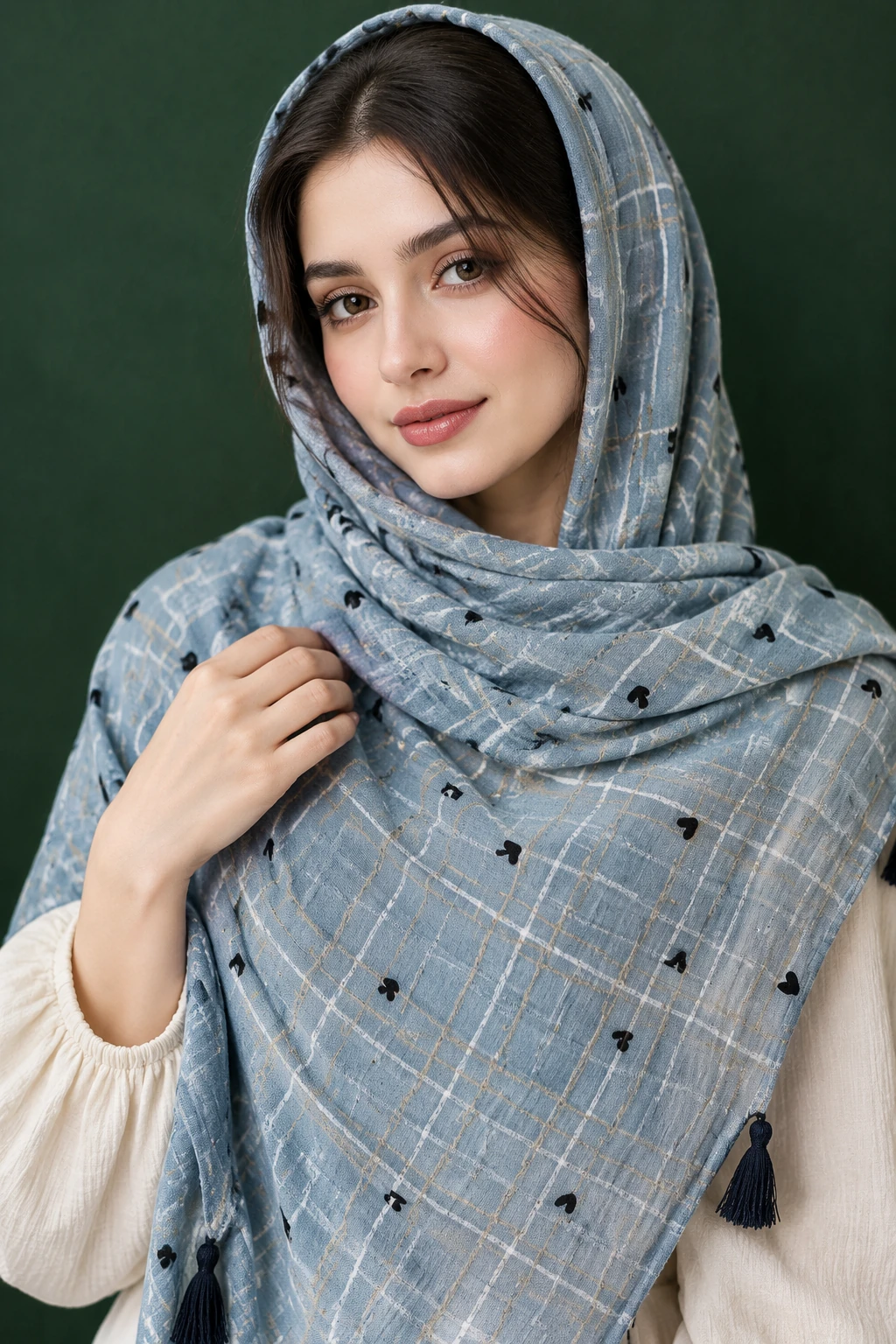 شال زنانه نخی طرحدار قلبی سبک و راحت