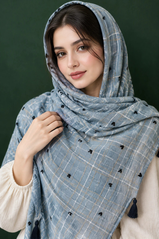 شال زنانه نخی طرحدار قلبی سبک و راحت