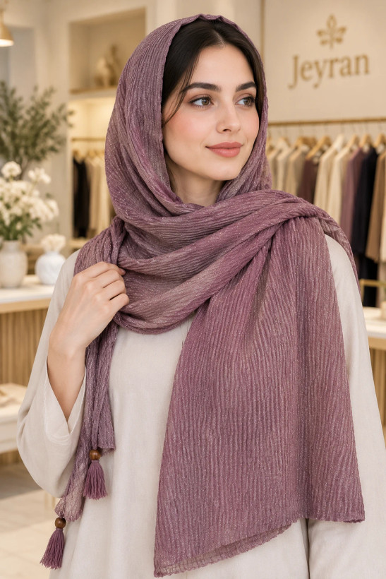 شال زنانه مجلسی نخ لمه مدل پلیسه ریز الیزه