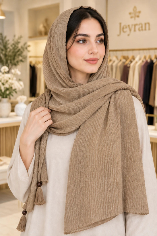 شال زنانه مجلسی نخ لمه مدل پلیسه ریز الیزه
