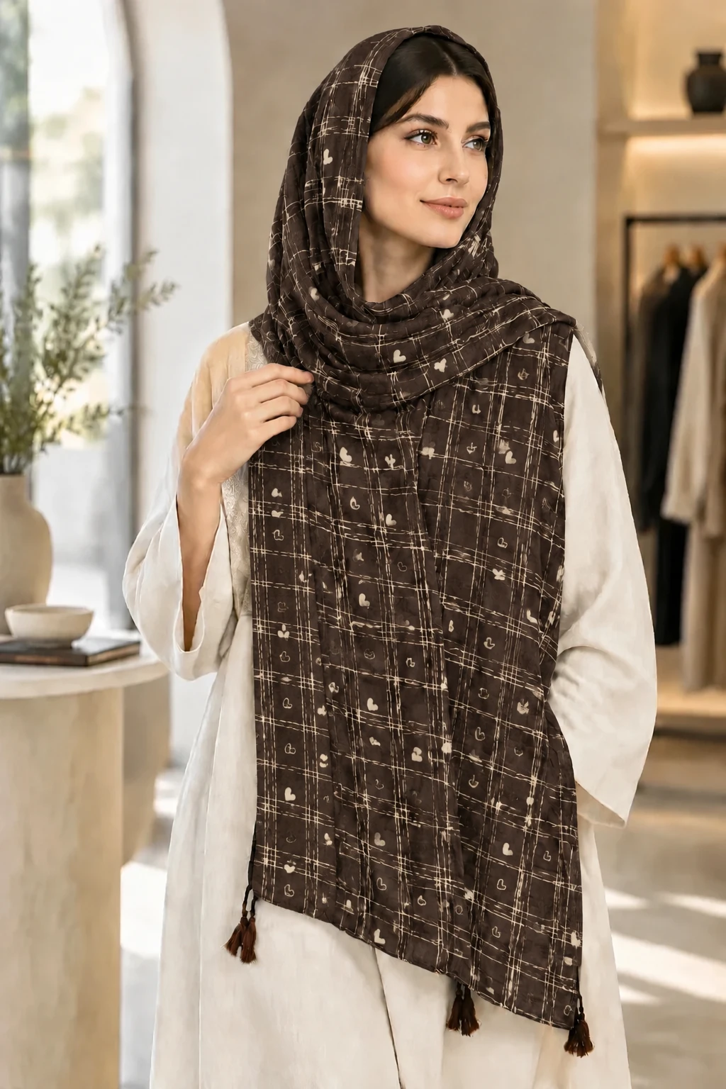 شال زنانه نخی طرحدار قلبی سبک و راحت
