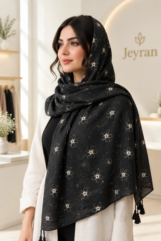 شال زنانه نخی مدل گل بابونه کد 2