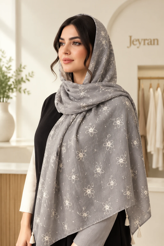 شال زنانه نخی مدل گل بابونه کد 2
