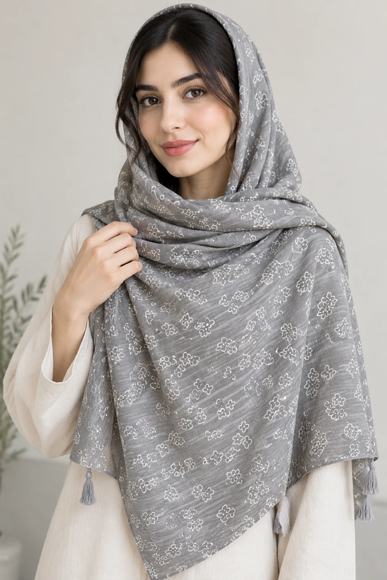 شال زنانه نخی گل ریز