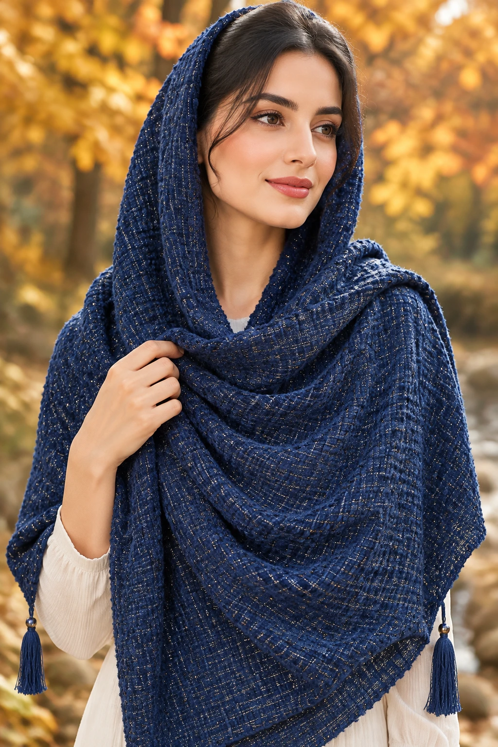 شال پاییزه مخمل مدل حصیری