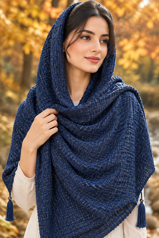 شال پاییزه مخمل مدل حصیری